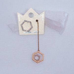 Gold Crystal Hexagon Mismatch Drop Earrings